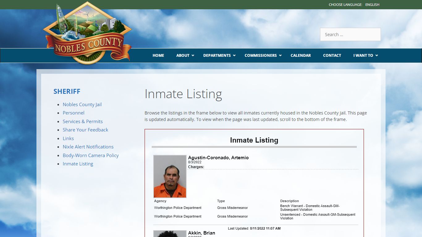 Inmate Listing - Nobles County, Minnesota